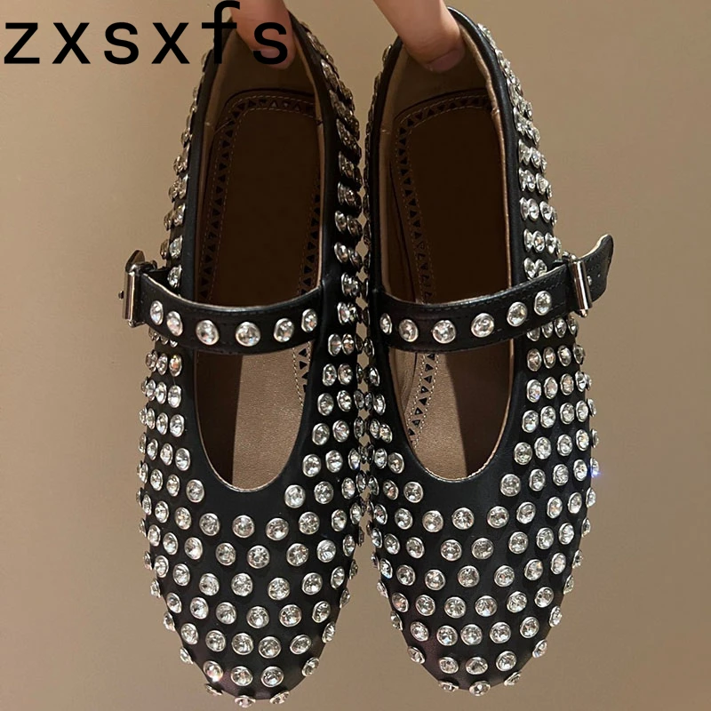 

Модная сетчатая обувь на плоской подошве с кристаллами и бантом на ремне, Женская обувь, женская верхняя одежда, черная кожаная обувь для женщин 2023
