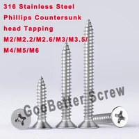 2510 pcs 316 stainless steel m2 m6 phillips countersunk head tapping screw washer cross recessed flat self tapping wood screw