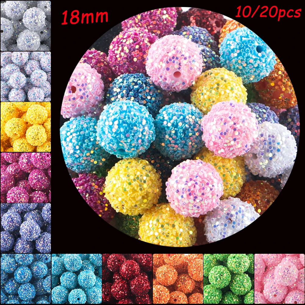 10/20Pcs 18MM Acrylic Round Bead Mermaid Tears Sequins Bead Sequins Pasting Process For Jewelry Making Bracelets DIY Accessories