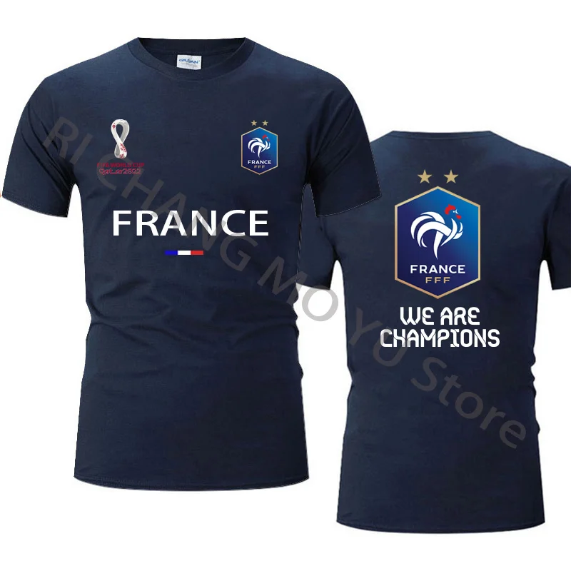 Camiseta del equipo nacional de Francia para hombre y mujer, camisa de manga corta, uniforme de pelota de pie, algodón, secado rápido al aire libre, verano, 2022
