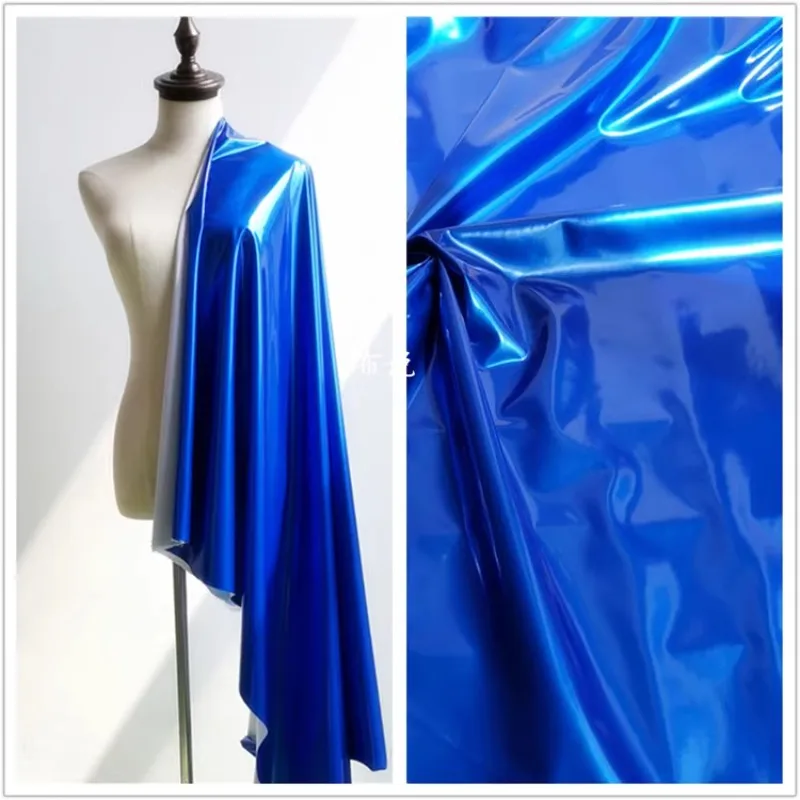 

Зеркальная кожаная ткань, высокая эластичность, сапфировый синий полиуретан, Блестящая гладкая ткань, оптовая продажа ткани «сделай сам», счетчики для шитья одежды