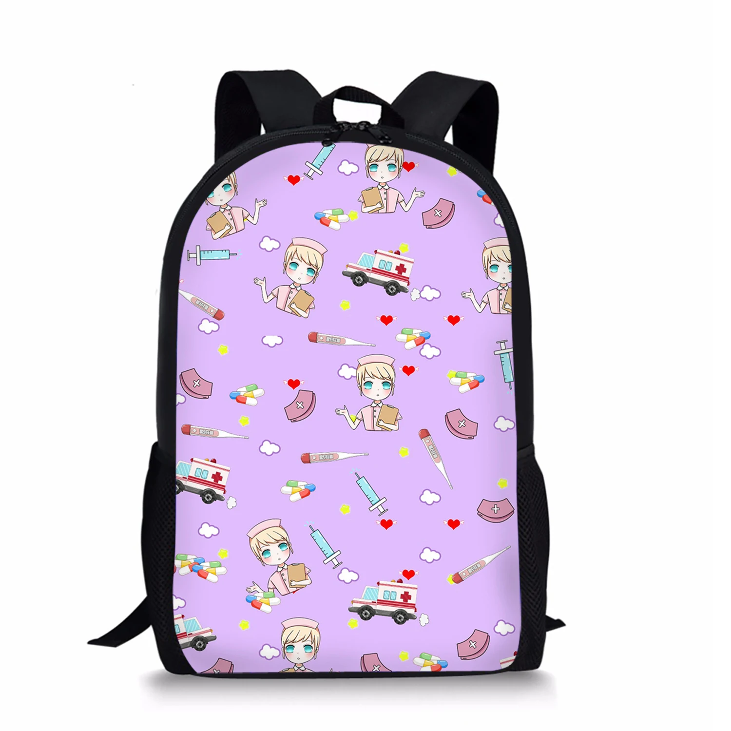 Cartoon Nurse Print School Bags for Girls Adjustable Strap Soft Teenagers Backpacks All-match Mochila Femenina Free Shipping