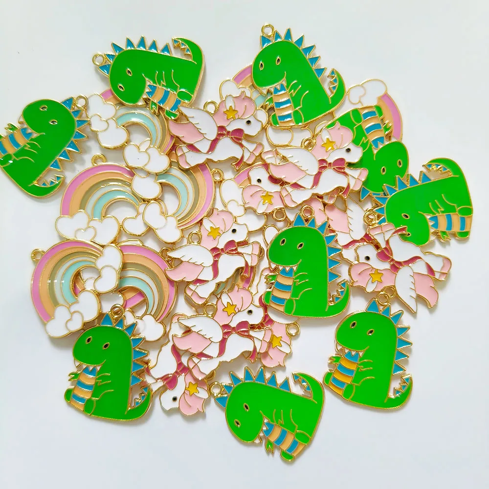 10 шт. подвески в виде динозавра единорога радуги капельного масла для сделай сам