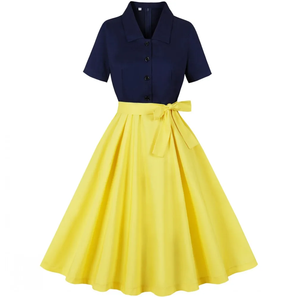 Женское винтажное платье с драпировкой качели желтое в стиле ретро 50-х годов
