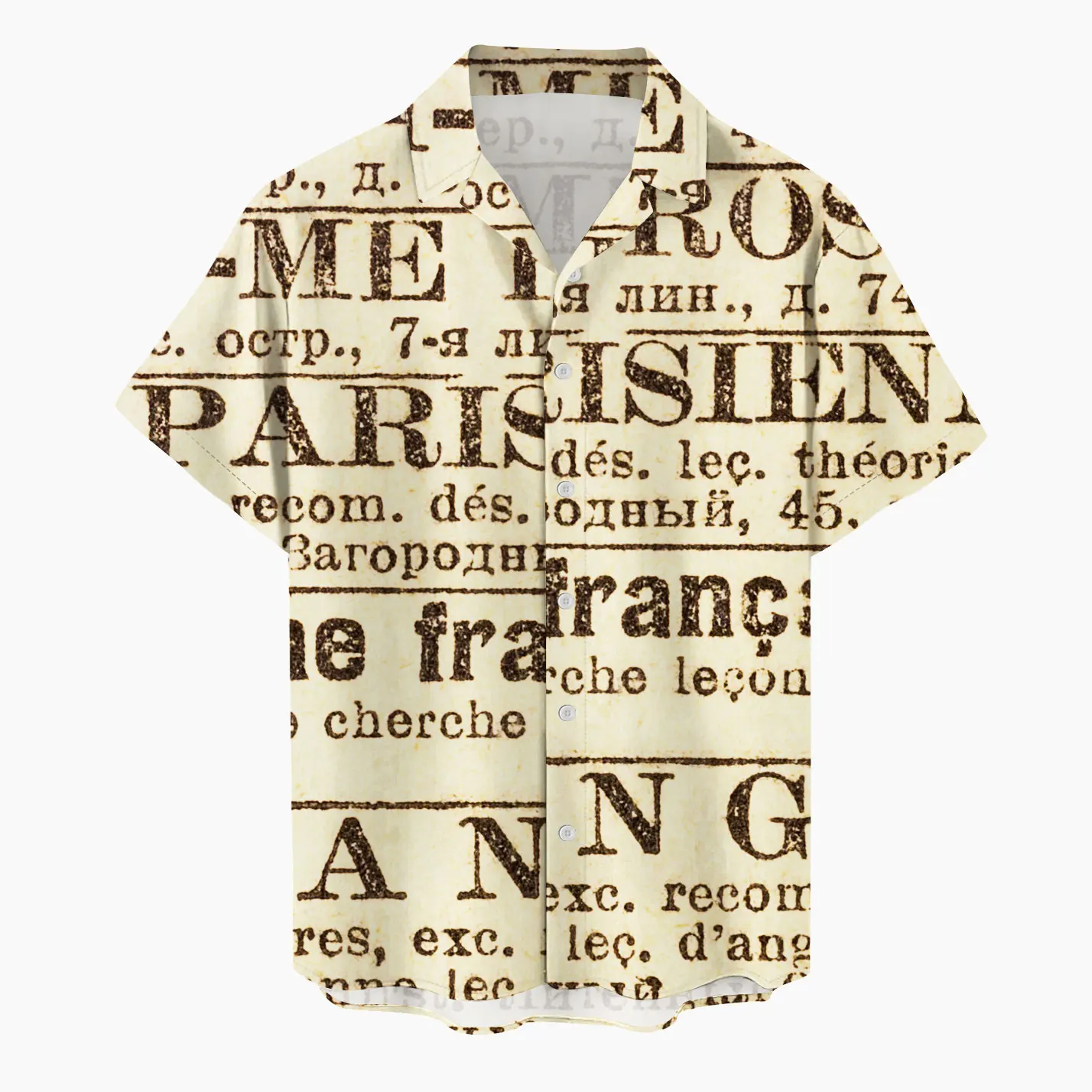 

Vintage Newspaper Coffee Print New Men's Shirt Hawaiian Casual Shirts For Man Oversized 3D Printing Male Clothes Summer Fashion