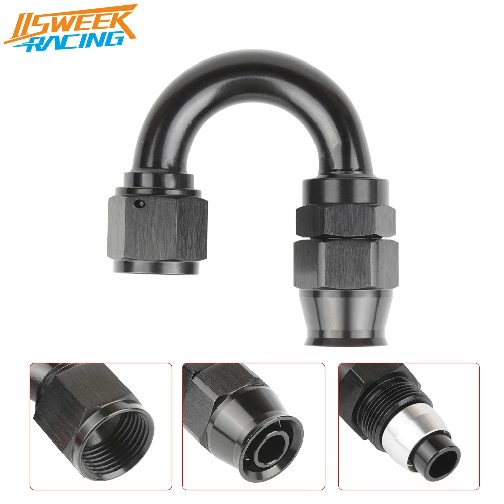 Universal 180 Degree PTFE Hose End Fitting Fuel System Fittings Hose End Joint Swivel Fuel Pipe Hose Connectors for PTFE Hose