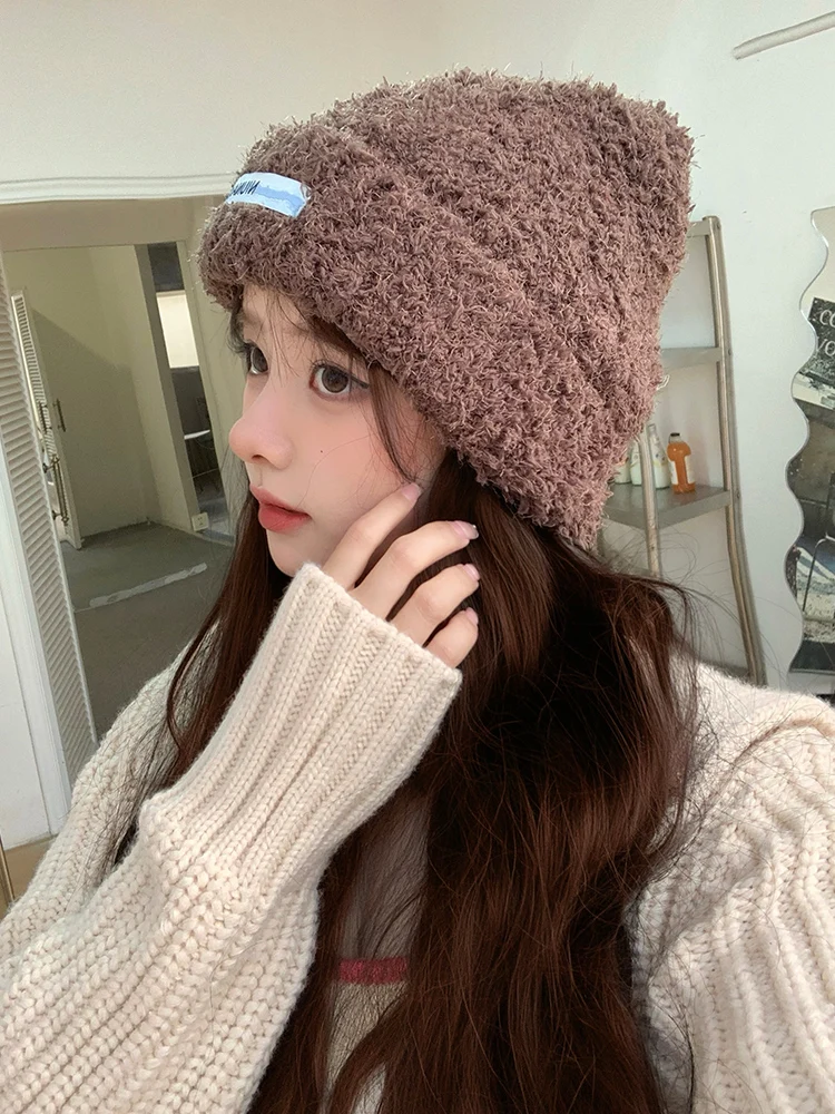 Вязаная шерстяная шапка женская осенне-зимняя корейская модная ретро большая