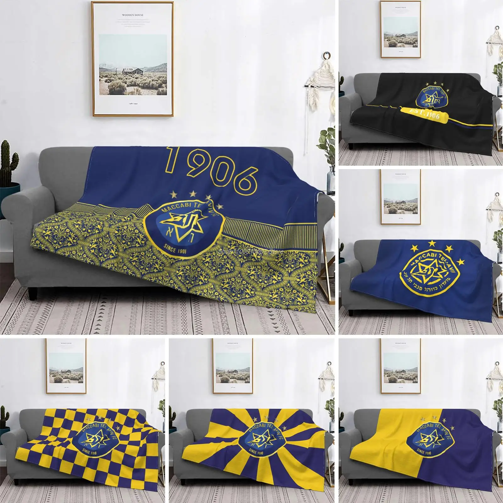 

Israel Maccabi Tel Aviv Fc Fleece Blanket Ultra Soft Flannel Blanket Digital Printed All Season Premium Fluffy Microfiber Fleece
