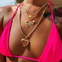 fashion exaggeration choker golden butterfly love pendant necklace for women new popular beach necklace goth jewelry party gifts
