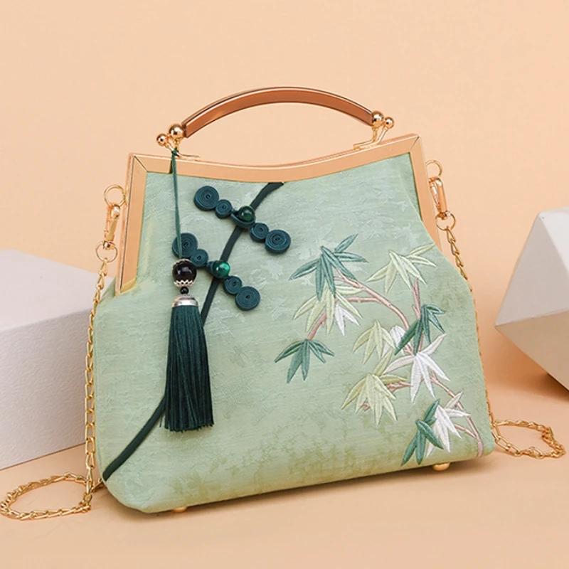 

Карманная сумка с вышивкой Dracaena sanderiana с украшением в виде пуговиц в виде сковороды, элегантная сумка-Ципао в китайском стиле