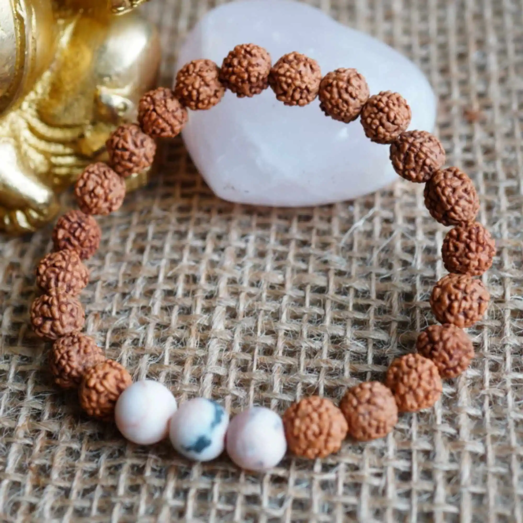 

8mm Natural round Rudraksha gemstone pink Jasper beads Bracelet Meditation Spirituality Blessing Handmade Souvenir Cuff Lucky