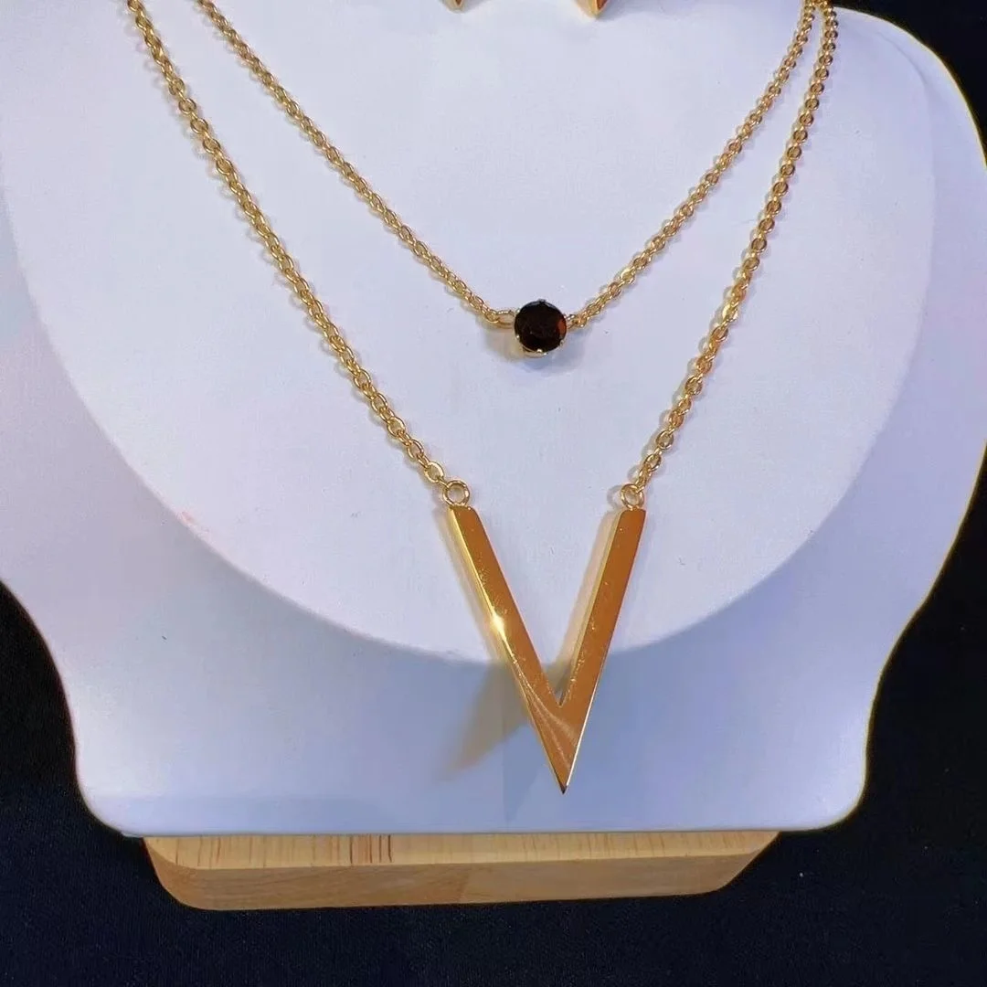 2023 Fashion Diamond Three Piece Set Double Layer Necklace Earrings Women's Jewelry