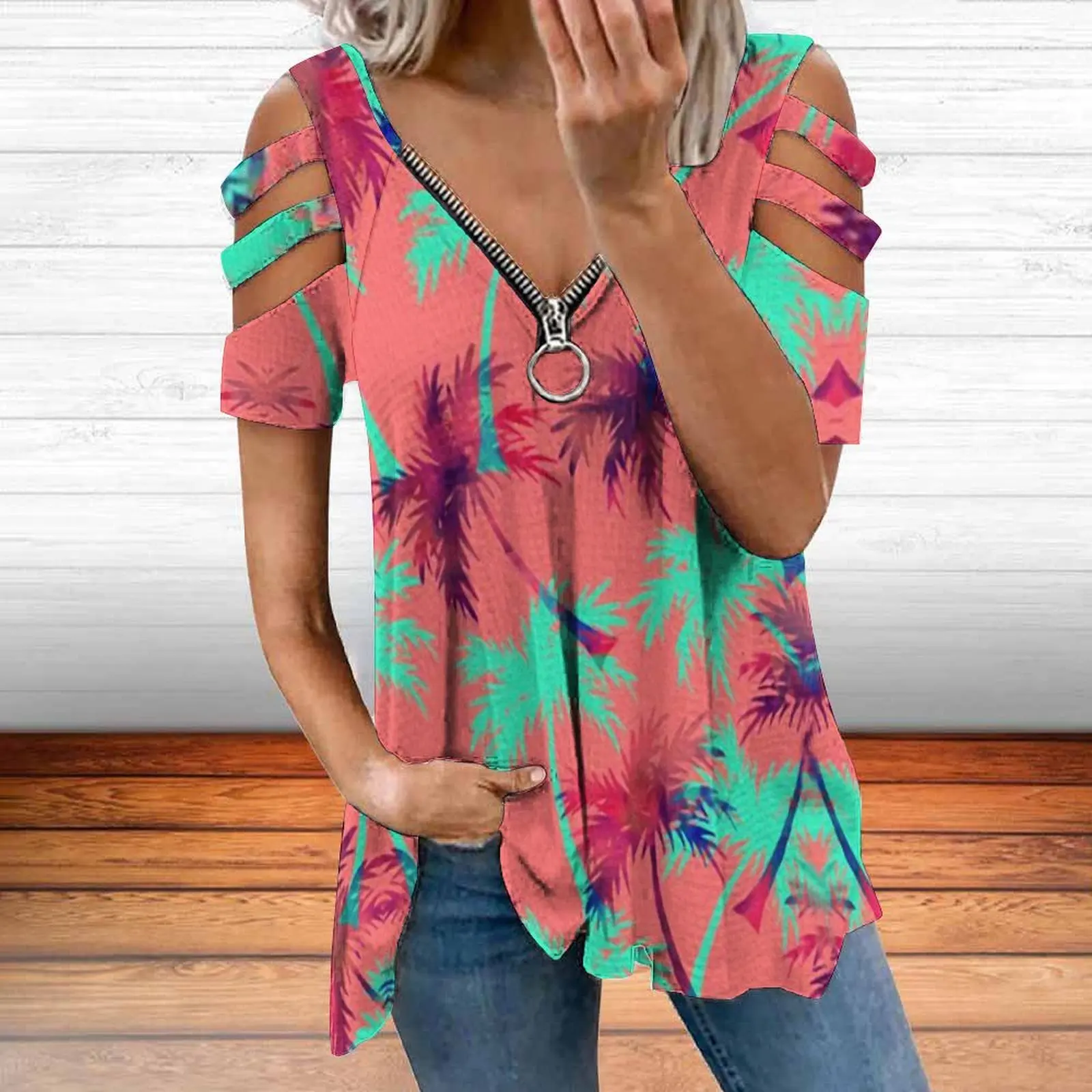 

2022 New Summer Women's Drawing T Shirt Graphic Graffiti Print V Neck Basic Top Blouse Loose Plus Size Pullover