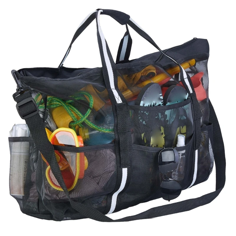 

Mesh Beach Bag-Large Beach Tote Bag for Your Family Beach Trip Beach Bag with Zipper for TOYS & Vacation Essentials