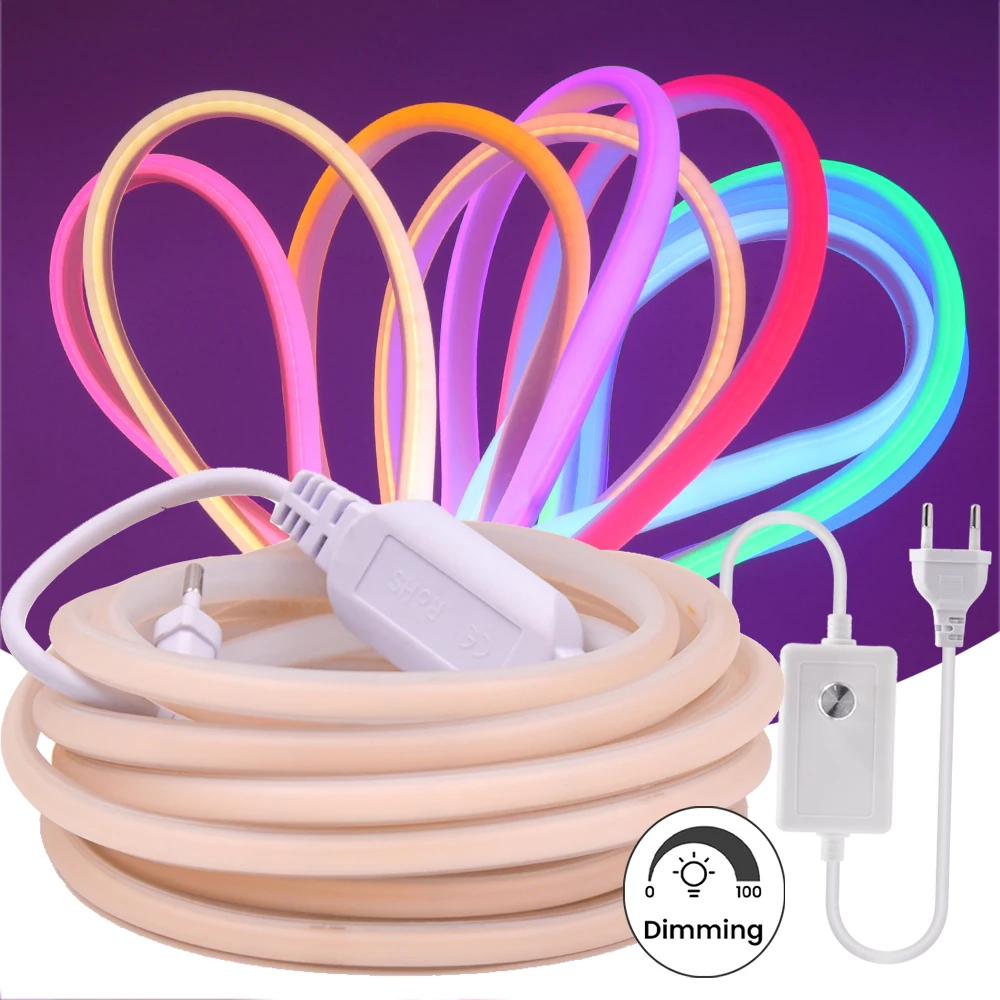 

AC220V 288Leds/M Dimmerable COB Neon Light IP65 Waterproof Garden Home Decor White/Ice Blue/Pink/Green FOB Ribbon Tape LED Strip