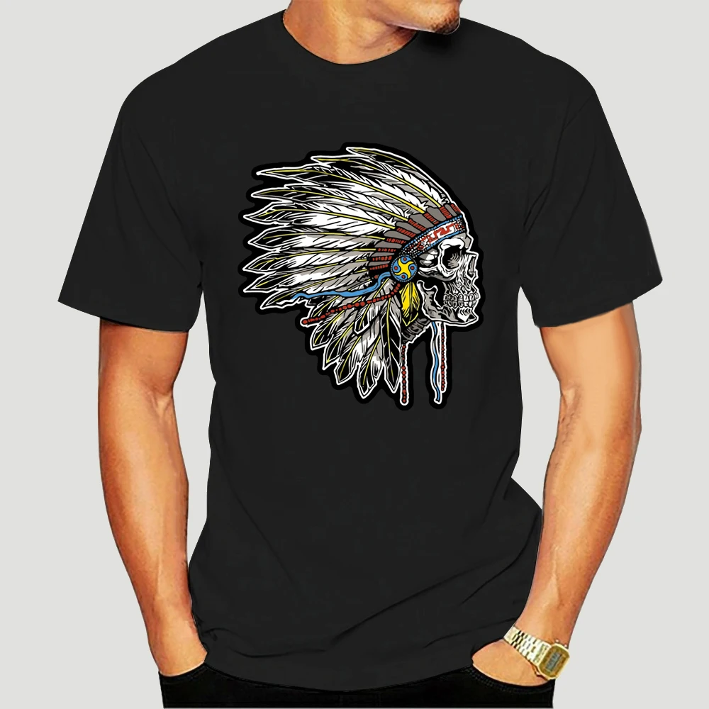 

Indian Skull Skeleton with Headdress Motorcycle T Shirt #S1341 5742X