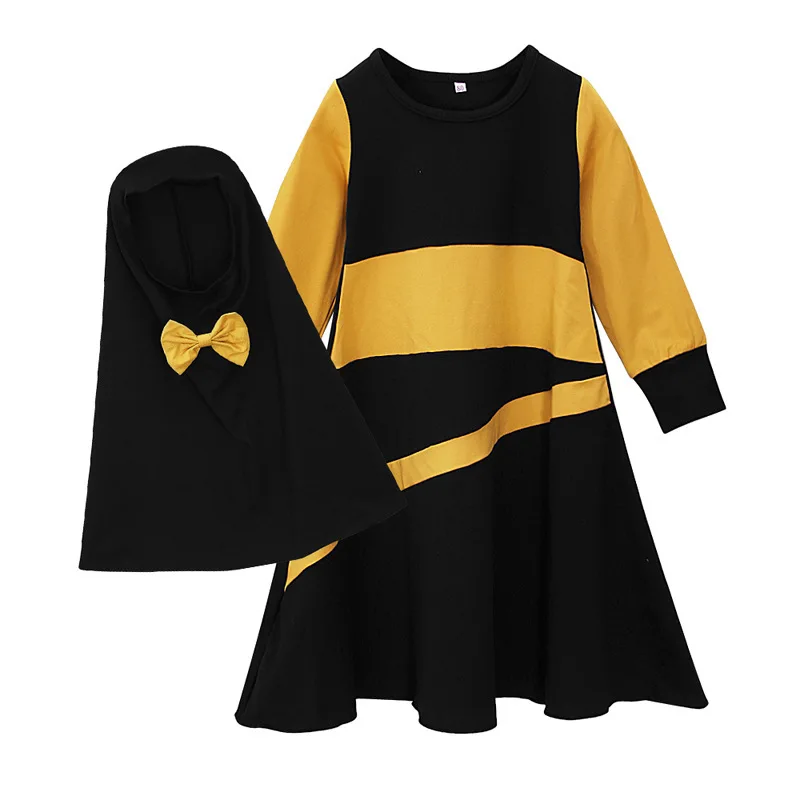 Muslim Children Girls 2 Pieces Prayer Dress Hijab Abaya Ramadan Sets Arab Kids Jilbab Headscarf Long Robe Islamic Kaftan Gown