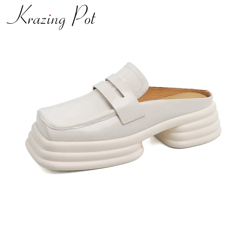 

Мюли Krazing Pot женские на среднем каблуке, натуральная кожа, квадратный носок, платформа, туфли-лодочки, без застежки, летняя модель