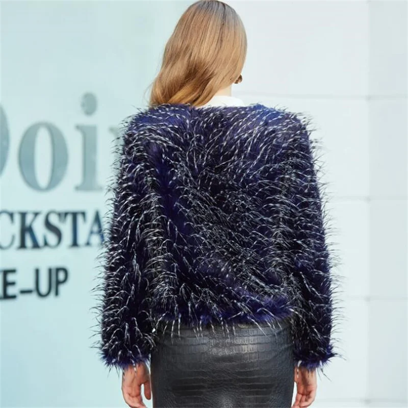 Blue peacock Autumn winter short faux mink leather jacket womens fur leather coat women slim jackets jaqueta de couro fashion