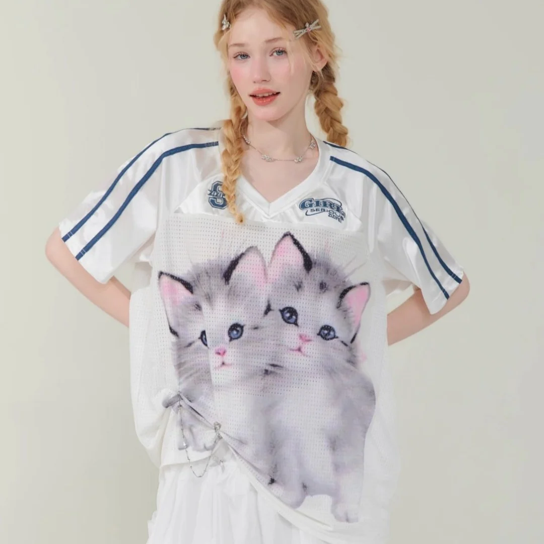 Футболка женская с V-образным вырезом свободная Спортивная быстросохнущая