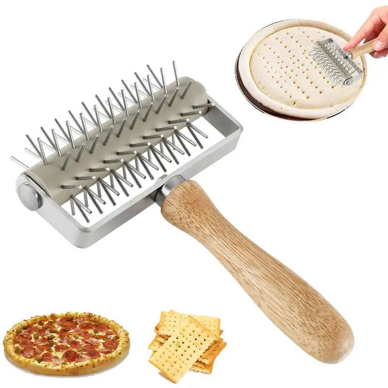 

Pizza Dough Docker Stainless Steel Roller Pin Puncher With Wooden Handle For Pizza Pie Cookies Bread Pastry Kitchen Baking Tool