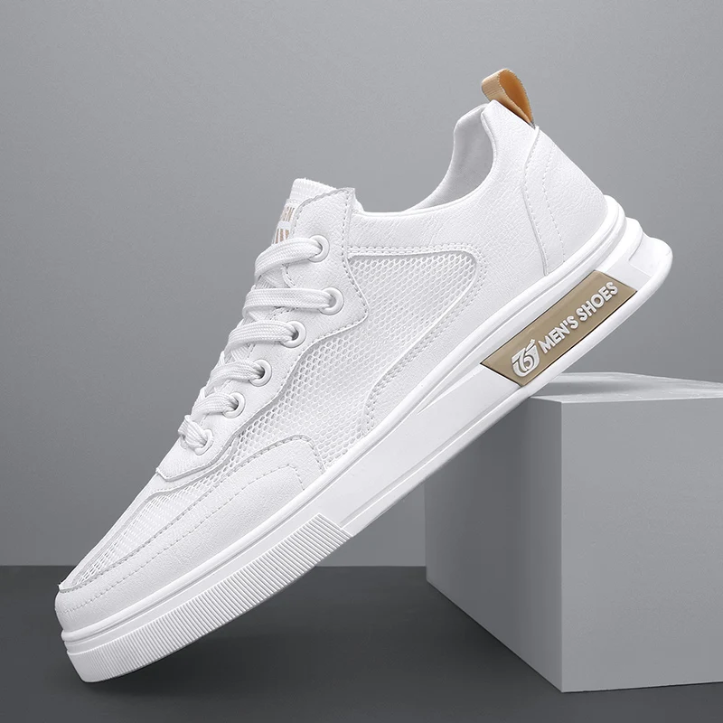 

Summer Microfiber Hollow Men's Soprt Shoes Trendy Lace Up Flats Men's Board Shoes Solid Color Students Men's Casual Canvas Shoes