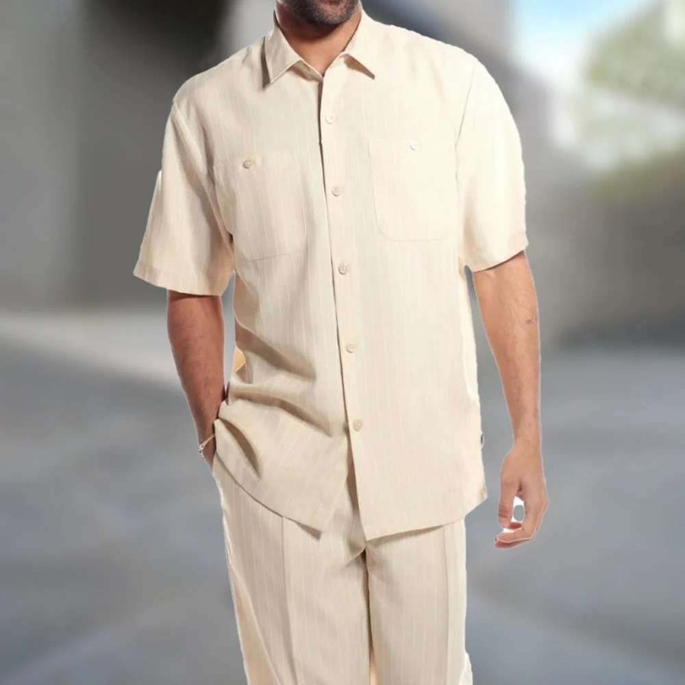 Hawaiian Beach Wind Shirt Suit Men's Vacation Fashion Print Hit Color Casual Short-sleeved Shirt Trousers Two-piece Summer