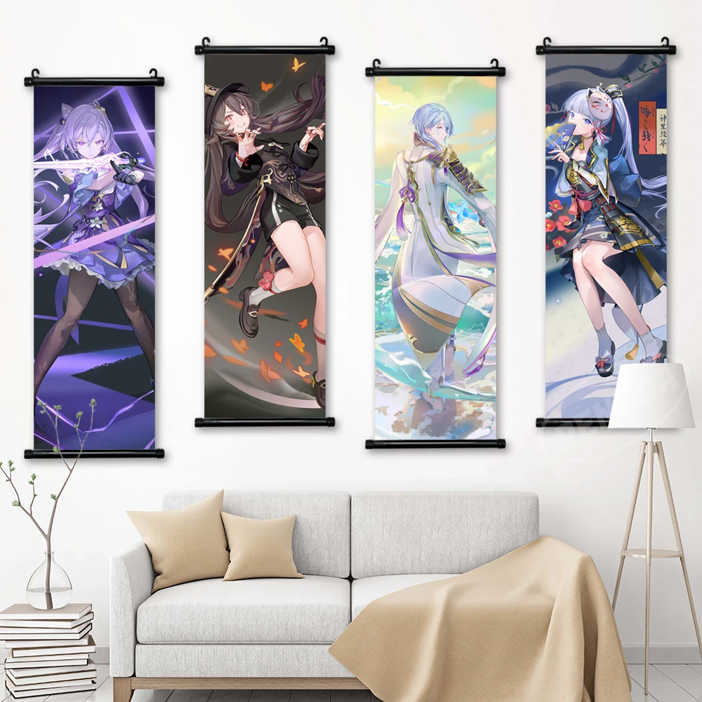 

Wall Art Genshin Impact Canvas Morax Pictures Beelzebul Painting Print Sangonomiya Kokomi Poster Hanging Scrolls Home Decoration