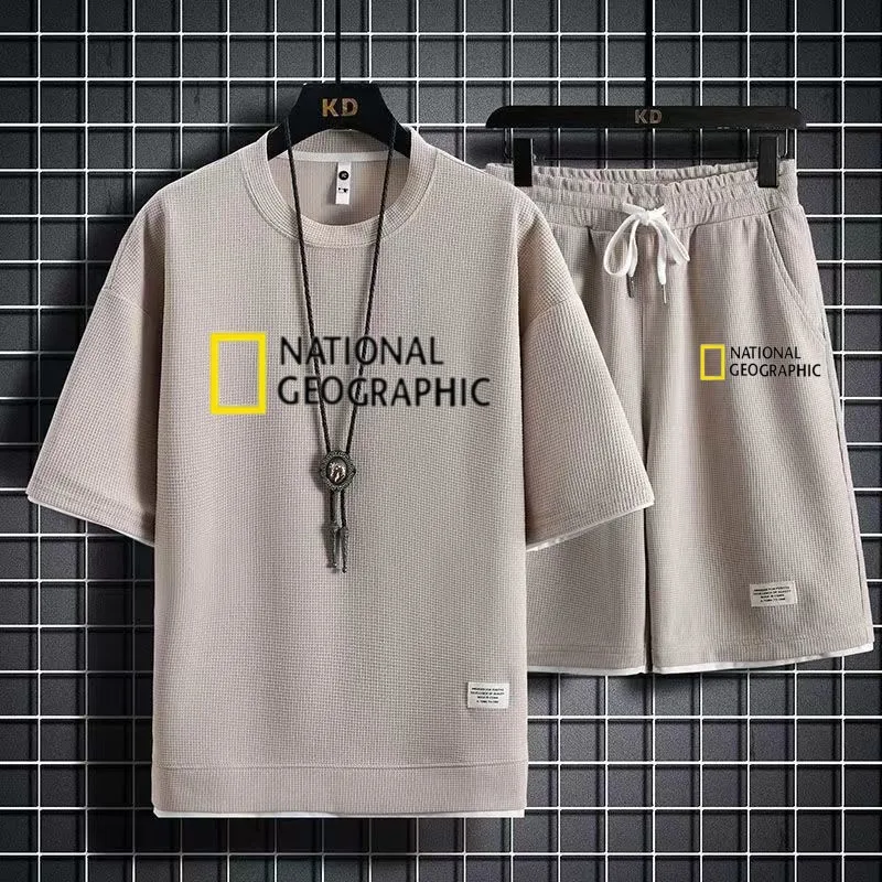 2023 Summer High Quality Men's Two Piece Linen Casual T-shirt+Shorts Set Men's Sports Set Fashion Short Sleeve Sportswear