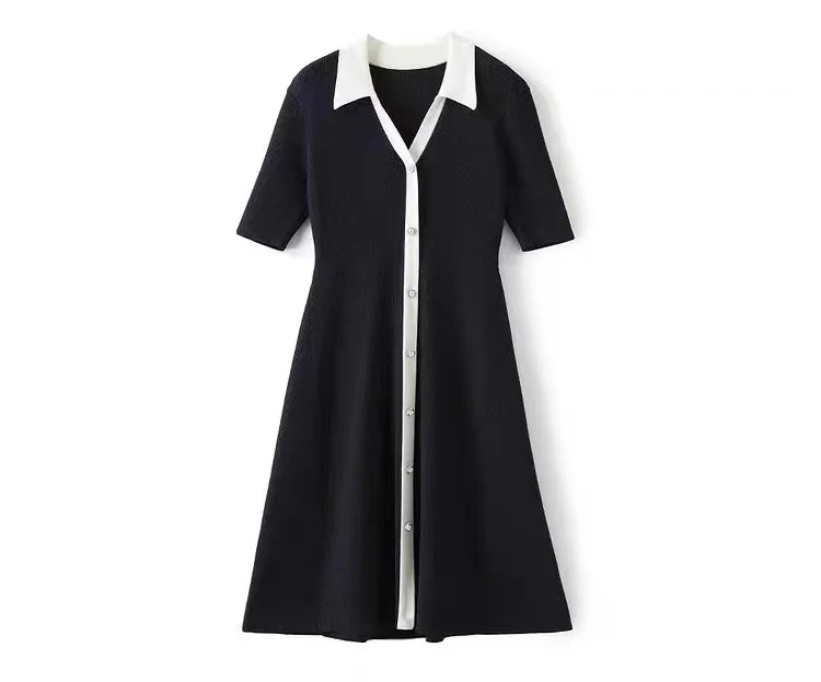 

Женское вязаное платье-свитер на пуговицах, повседневное длинное платье составного кроя с отложным воротником и цветными вставками, осень 2023