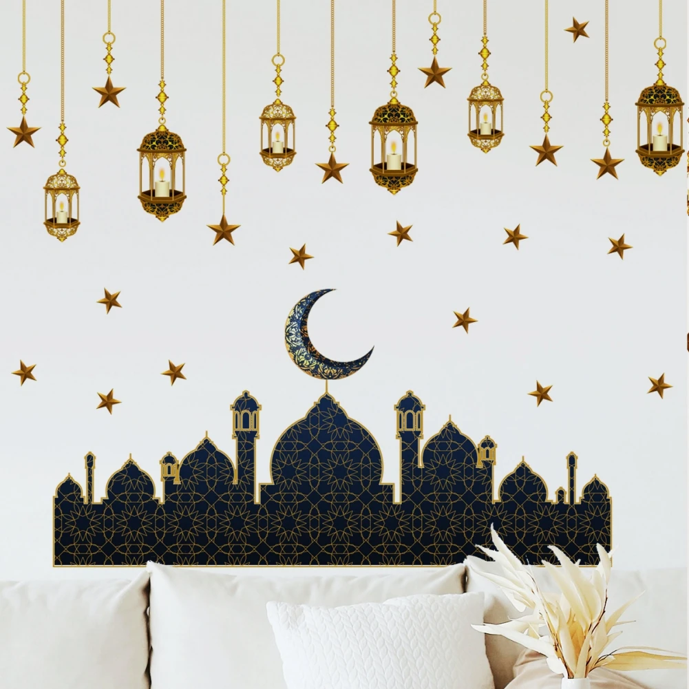 

Ramadan Wall Stickers Moon Star Lantern DIY Wall Decal Ramadan Kareem Decoration For Home 2023 Islamic Muslim Mural Eid