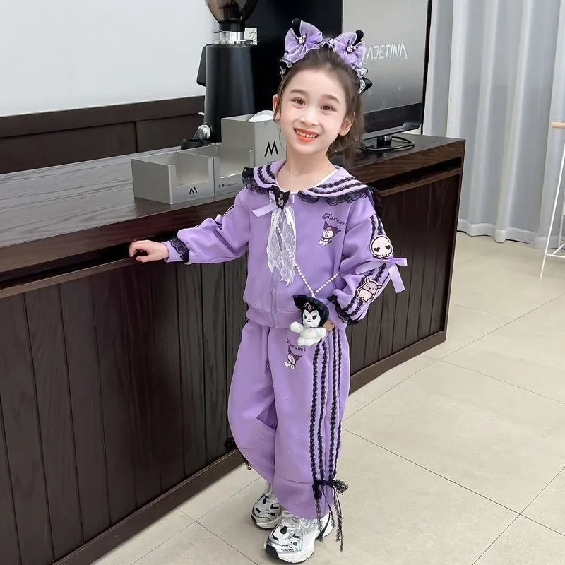 Sanrio костюм Kuromi для девочек весенне-осенний модный новый детский стильный свитшот