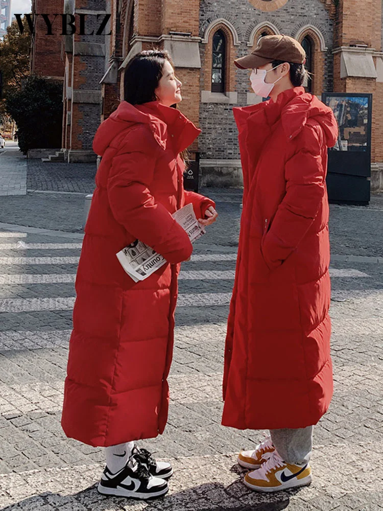 WYBLZ Winter Long Jackets Coats Men Women Parkas Fashion Hooded Cotton Padded Coat Thicken Warm Down Jacket Women's Long Parkas