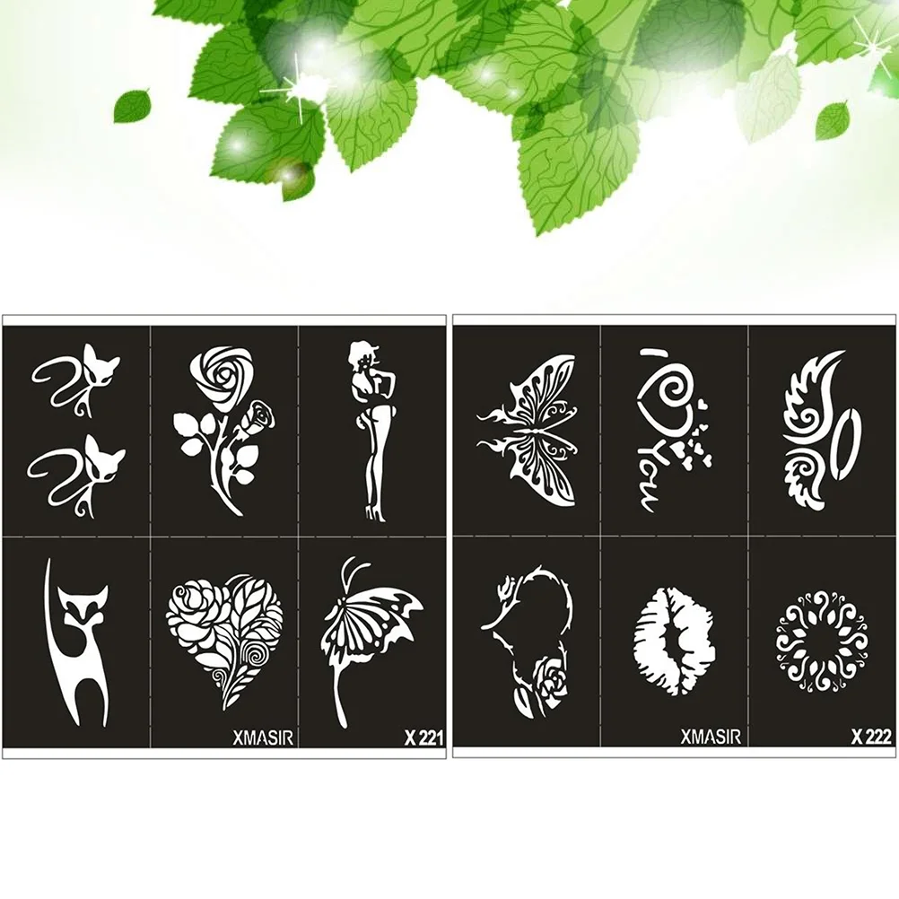 

2 Sheets Stencils Tattooing Glitter Tattoos Tiger Card Stickers Molds Dragon Templates