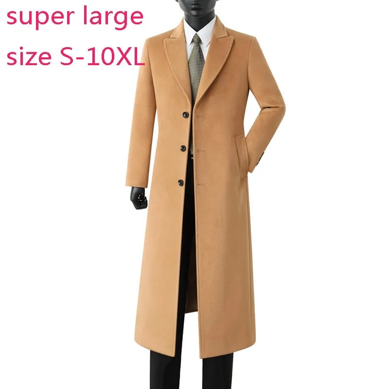 

New Arrival Super Large Long Men Wool Warm Winter Windproof X-long Single Breasted Autumn Winter Casual Coat Plus Size S-9XL10XL