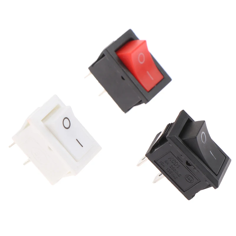 

10Pcs 2Pin 21X15mm Rocker Switch 6A/250VAC Power Switch ON-OFF Red Black White