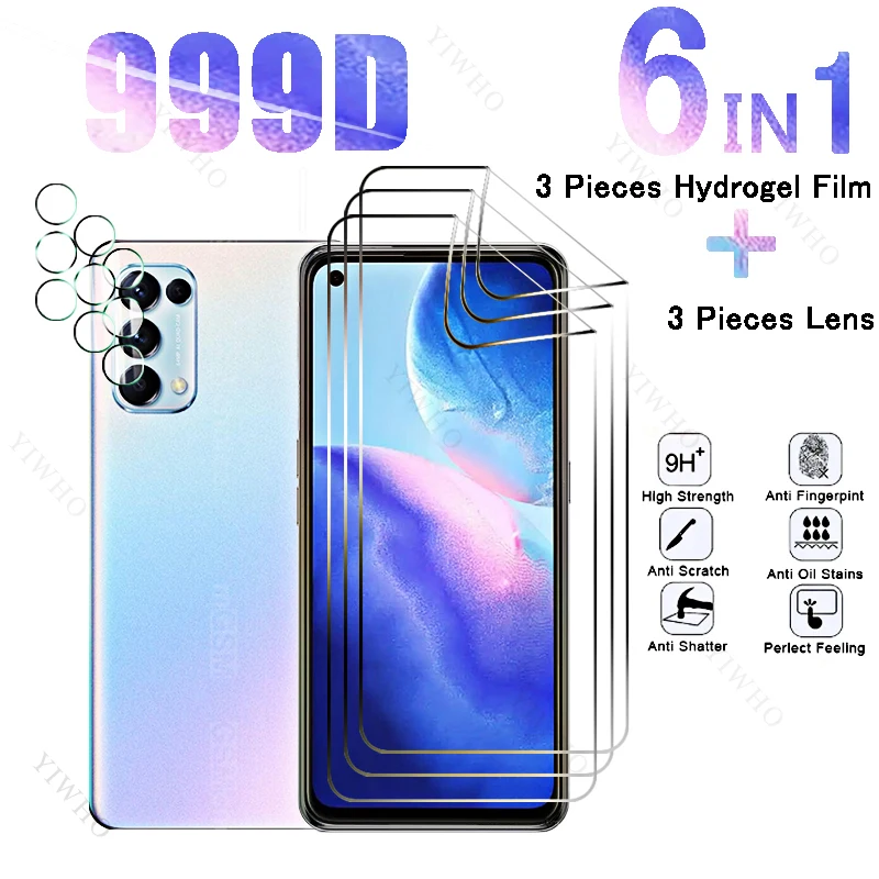 Гидрогелевая пленка для Oppo Reno5 4G, Защитная пленка для экрана с полным покрытием для Oppo Reno 5 CPH2159 6,4 дюйма, HD объектив камеры, 6 в 1