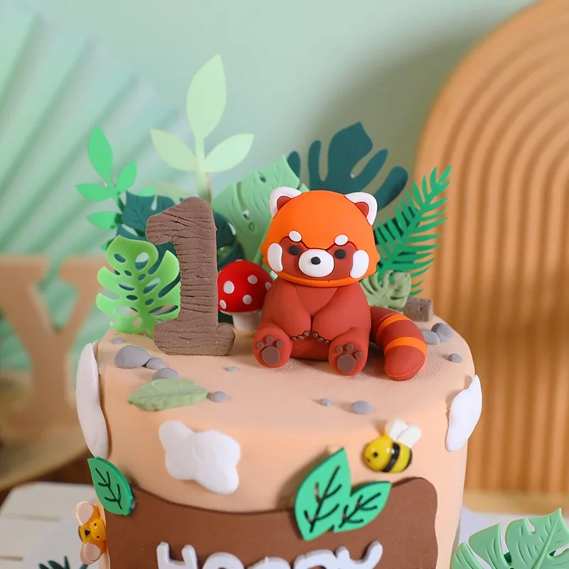 Фото Мультфильм Aniamal Cake Dec Little Raccoon Red Panda Кекс Украшение Джунгли Сафари Happy Kid День Рождения Девушка Мальчик Babyshower №5