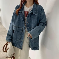 2022 spring autumn women jacket new fashion loose jean jacket casual mid length denim clothes coat