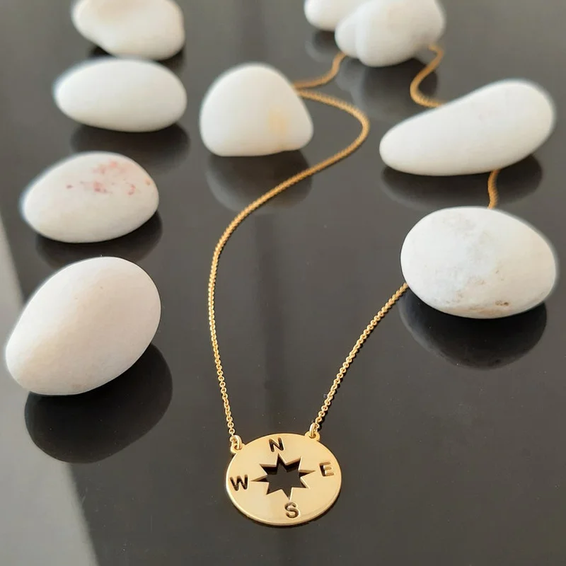 

Women's Necklaces Stainless Steel Jewelry Personalised Round Compass Pattern Pendant Choker Fashion Ladies Accessories Wholesale