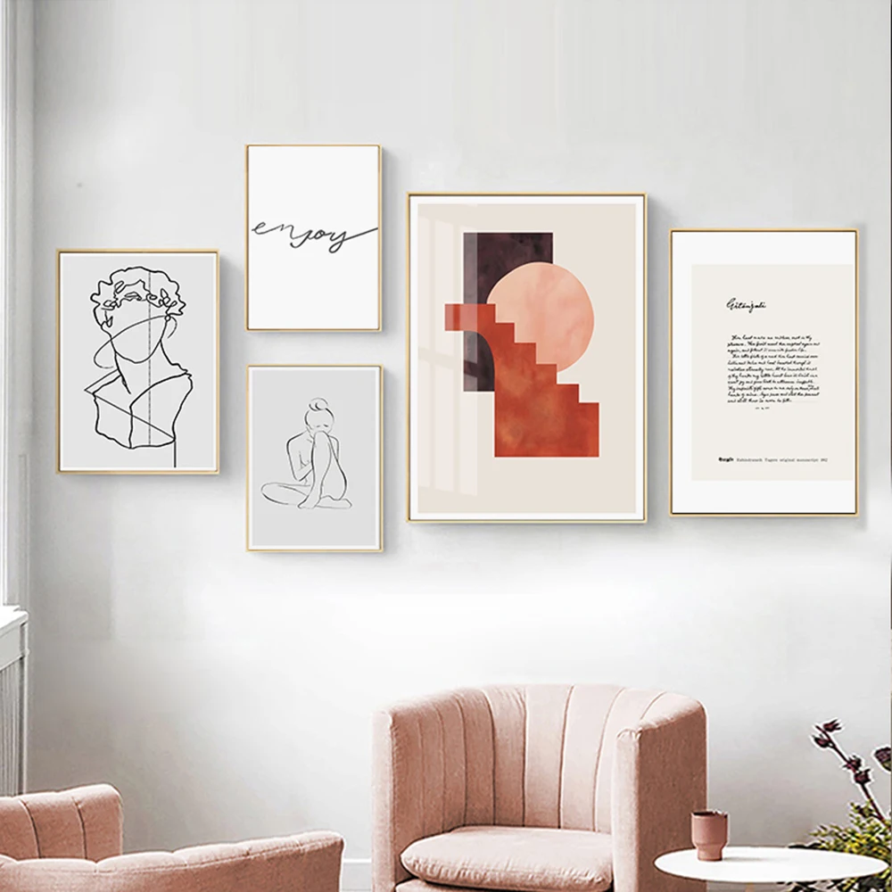 

Vintage Classic Statue of David Figure Poster Canvas Painting Abstract Stairs and Stick Wall Art Decorations Home Decor