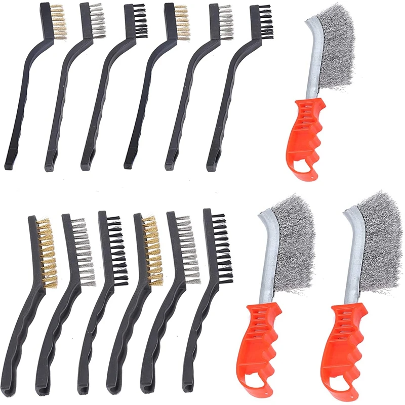 

HOT-15Pcs Набор щеток из нержавеющей стали, латуни, нейлона для чистки, сварки, удаления ржавчины