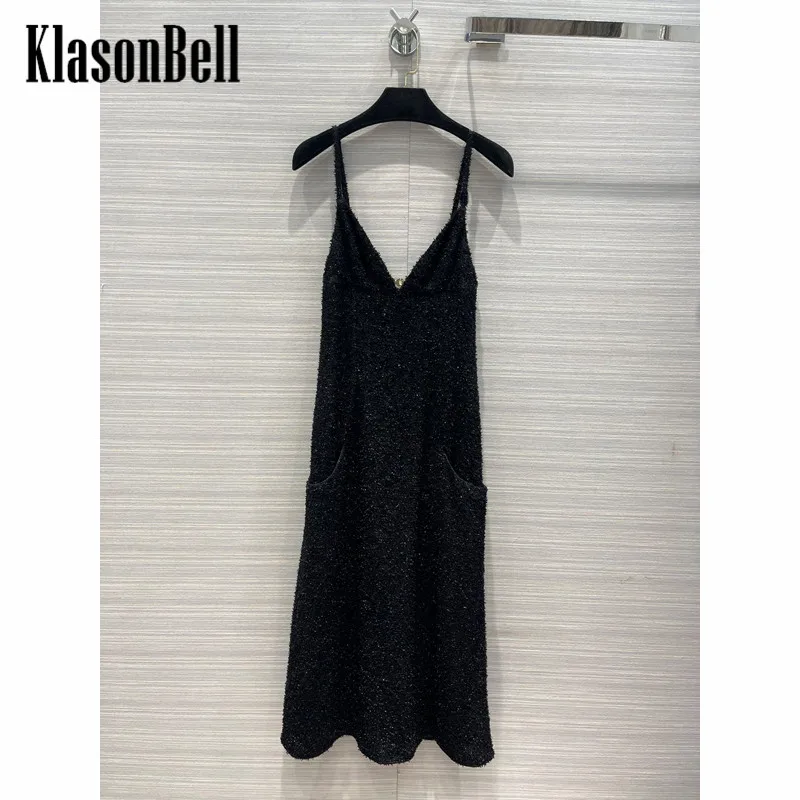 

9,12 KlasonBell темпераментное пикантное тонкое черное твидовое женское платье на бретелях