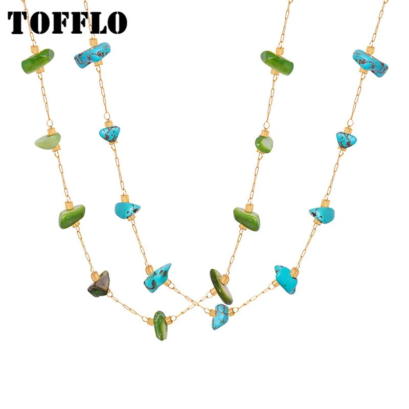 

TOFFLO ювелирные изделия из нержавеющей стали Красочный натуральный камень геометрический кулон ожерелье для женщин модная цепь на ключицу BSP018