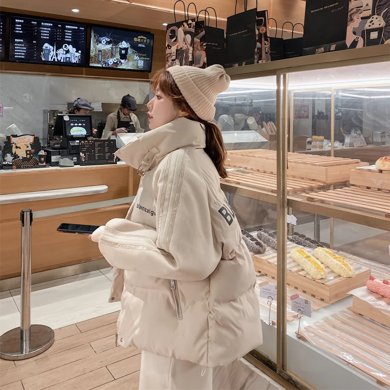 Women Korean Style Winter Stand Collar Cotton-padded Jackets Short Students All-match Bread Clothes Coats Loose Casual Overcoat