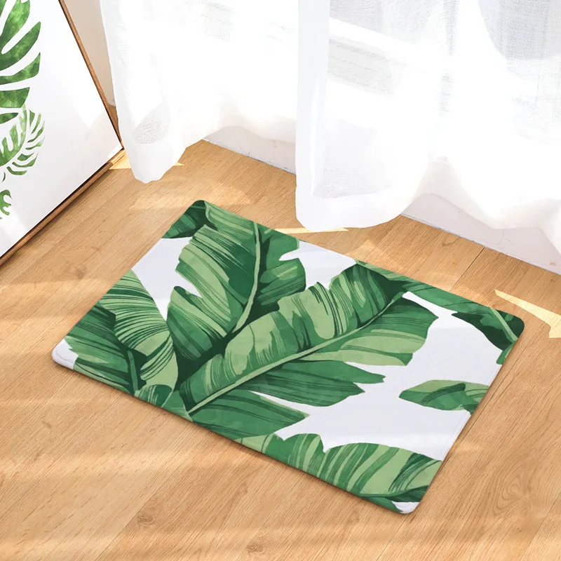 

Tropical Plants Palm Tree Bathroom Green Banana Leaves Door Mat Winter Snow Office Gray Rugs Black Large Coral Fleece Carpets