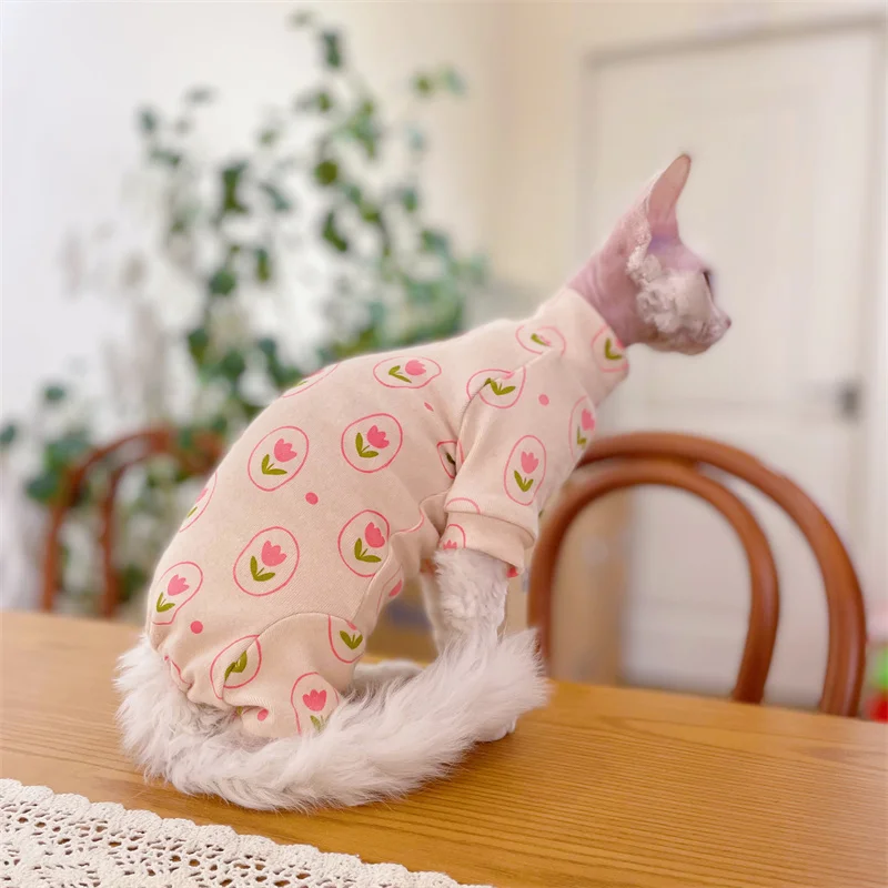 Кошачья одежда Sphynx зимнее пальто с 4 ногами для котят розовая хлопковая теплая