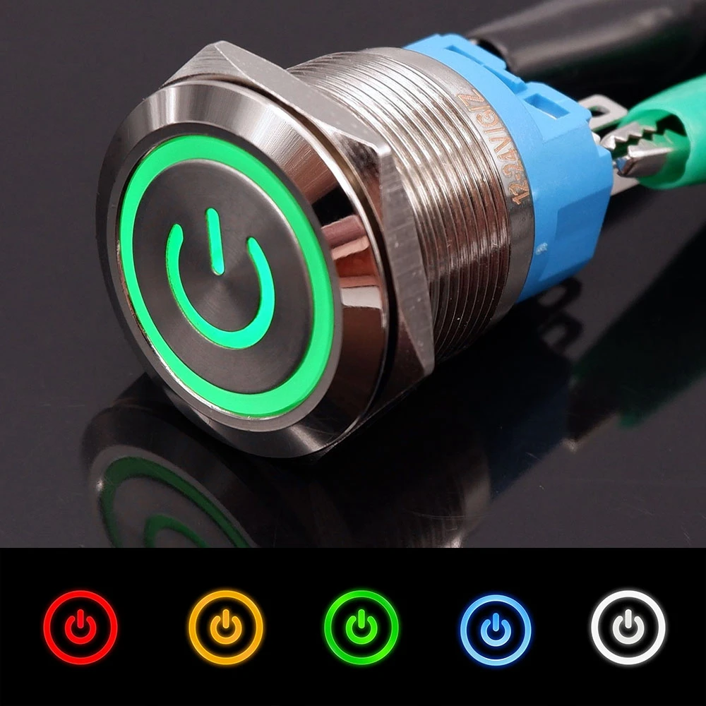 

22mm Switch Button On/Off Car Start Stop PC Power Button Led Light Connected Socket Accessories Lock/Self-Reset Switches 5V 12V