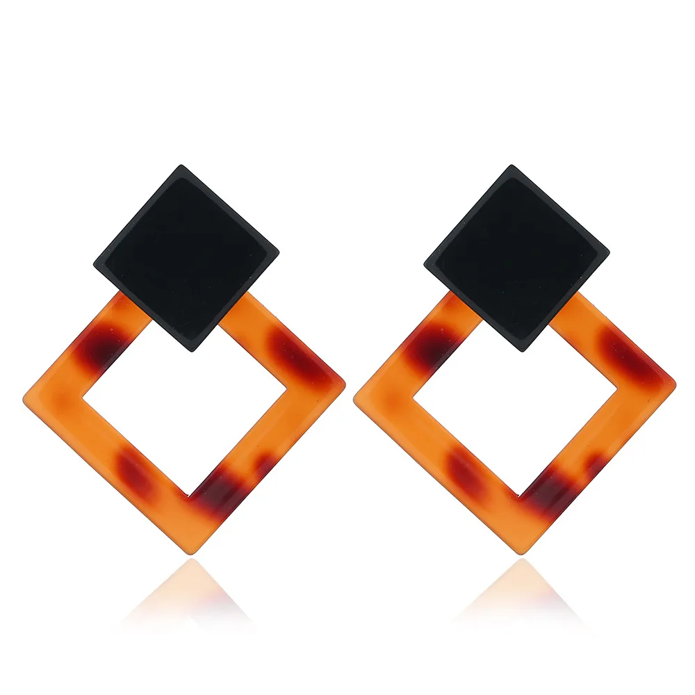 

Jewelry European and American Style Exaggerated Quadrilateral Acrylic Earrings Hot Selling Acetate Plate Leopard Print Earrings