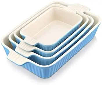 

Dishes for Oven, Porcelain Baking Dishes, Ceramic Bakeware Sets of 4, Rectangular Lasagna Pans Deep with Handles for Baking Cake